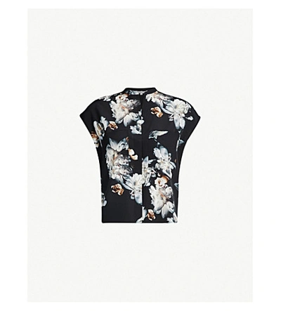 Shop Vince Nighttime Peony-print Silk-crepe Shirt In Black