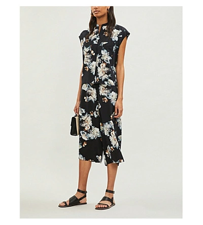 Shop Vince Nighttime Peony-print Silk-crepe Shirt In Black