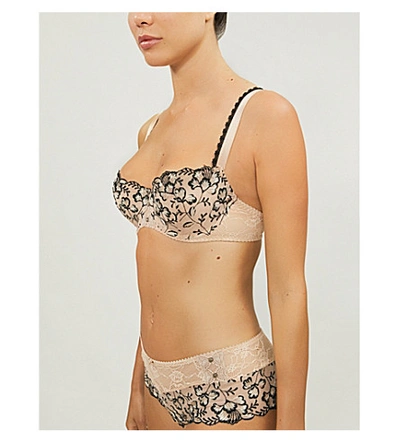 Shop Aubade Poesie Mesh And Lace Half-cup Bra In Champagne Noir