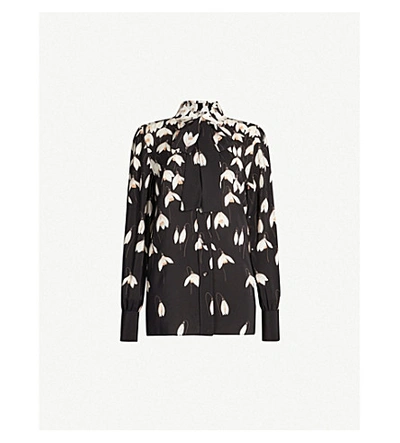 Shop Valentino Tied-neck Floral-print Silk-crepe Shirt In Black Multi
