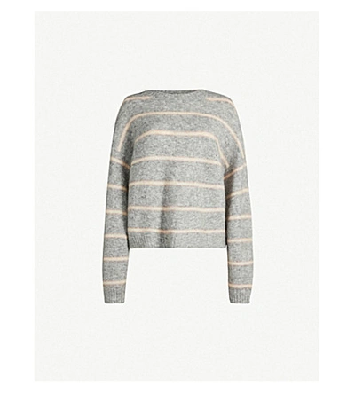 Shop Acne Studios Khira Striped Wool And Mohair-blend Jumper In Grey/beige