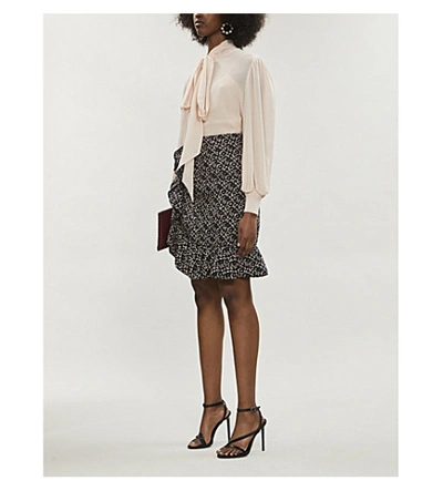 Shop Giambattista Valli Ruffled Cotton-blend Tweed Skirt In Black Rose White