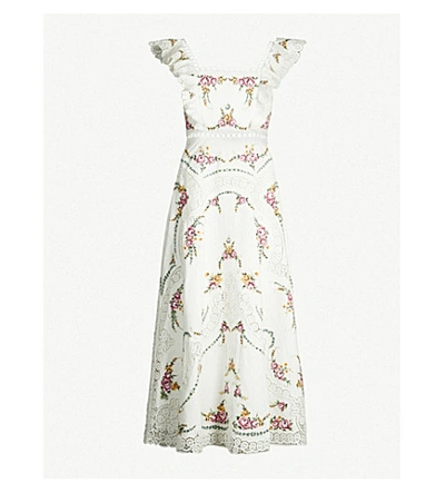 Shop Zimmermann Allia Floral-print Linen And Cotton-blend Dress In Ivory
