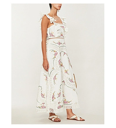 Shop Zimmermann Allia Floral-print Linen And Cotton-blend Dress In Ivory