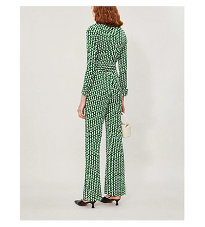 Shop Diane Von Furstenberg Michele Geometric-print Silk-jersey Jumpsuit In Vintage Trellis Lawn