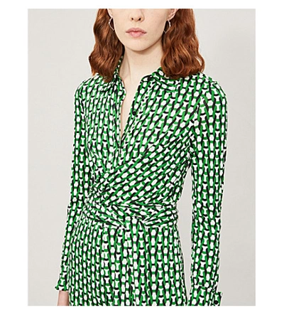 Shop Diane Von Furstenberg Michele Geometric-print Silk-jersey Jumpsuit In Vintage Trellis Lawn