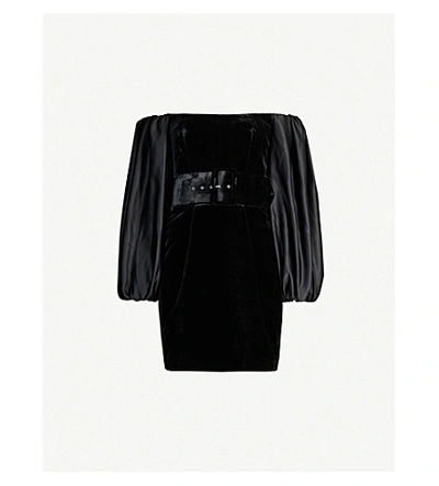 Shop Rasario Off-the-shoulder Velvet Mini Dress In Black