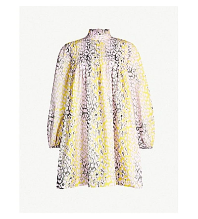 Shop Ganni Leopard-print Cotton Midi Dress In Phantom