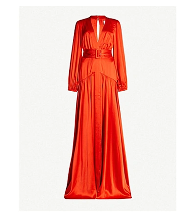 Shop Alexis Modesta Buckle-belt Silk-crepe Dress In Red