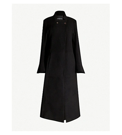 Shop Aganovich Flared-cuffs Slim-fit Wool Coat In Black