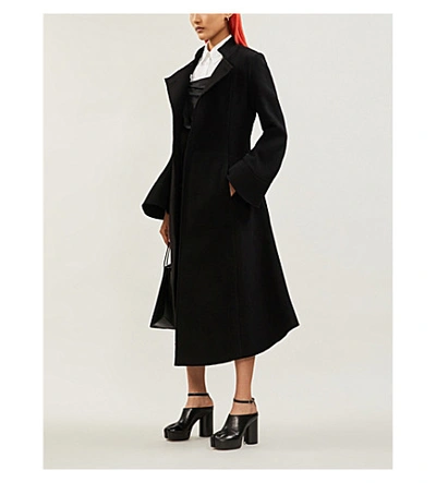 Shop Aganovich Flared-cuffs Slim-fit Wool Coat In Black