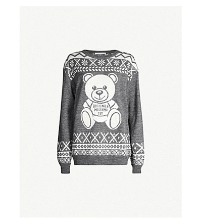 Shop Moschino Bear-intarsia Knitted Jumper In Grey