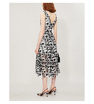 Shop Self-portrait Abstract Floral-print Sleeveless Crepe Dress In Ivory/black