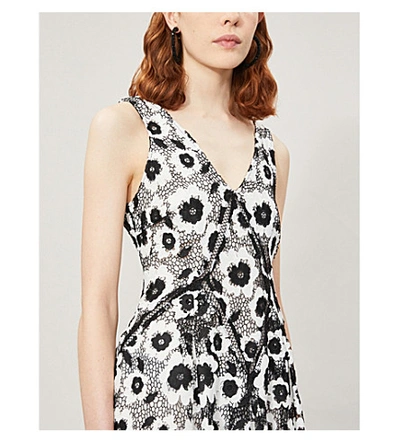 Shop Self-portrait Abstract Floral-print Sleeveless Crepe Dress In Ivory/black
