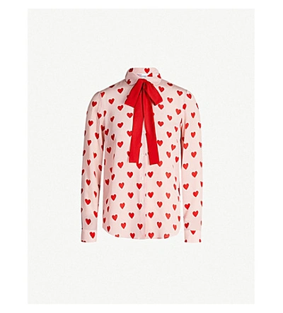 Shop Red Valentino Heart-print Silk Top In Pink Heart