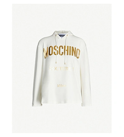 Shop Moschino ‘ Couture' Logo-print Cotton-jersey Hoody In White