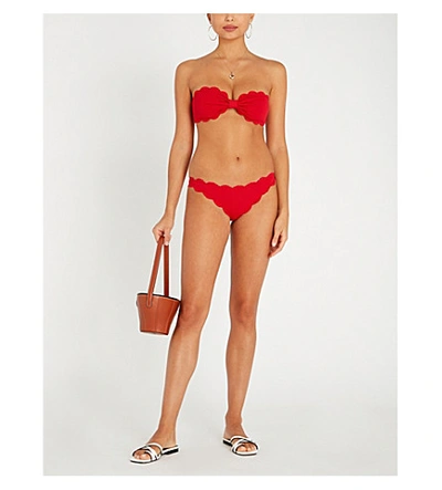 Shop Marysia Antibes Scalloped Bikini Top In Solid Cherry