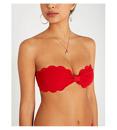 Shop Marysia Antibes Scalloped Bikini Top In Solid Cherry