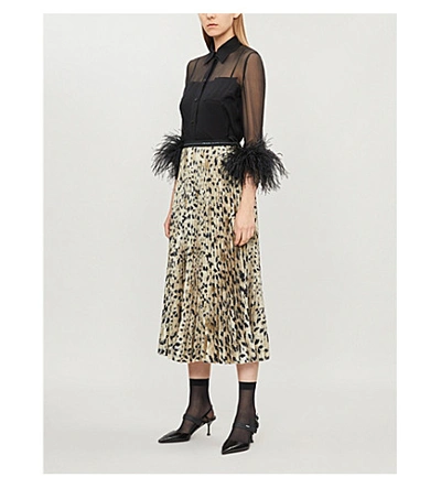 Shop Prada Leopard-print Pleated Crepe Midi Skirt In Vaniglia