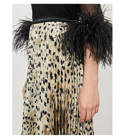 Shop Prada Leopard-print Pleated Crepe Midi Skirt In Vaniglia