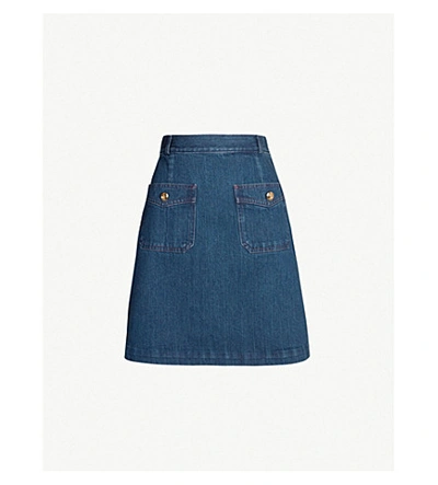 Shop Gucci A-line Denim Skirt In 4100