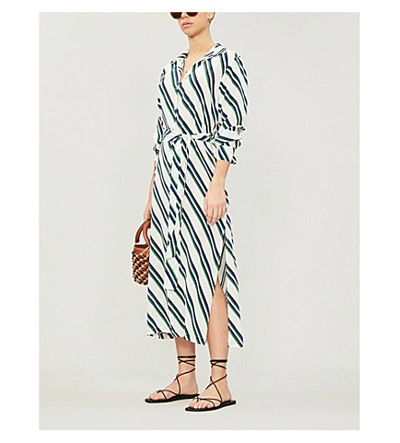 Shop Asceno Striped Silk-crepe Shirt Dress In Diagonal Stripe