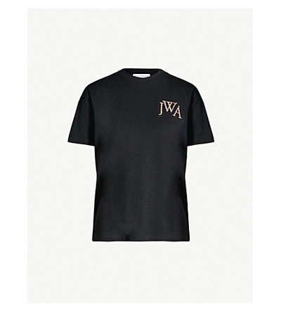 Shop Jw Anderson Logo-embroidered Cotton-jersey T-shirt In Black