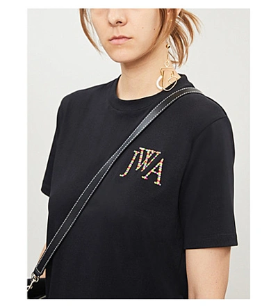 Shop Jw Anderson Logo-embroidered Cotton-jersey T-shirt In Black