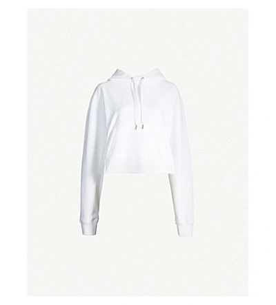 Shop Calvin Klein Branded Cropped Cotton-blend Hoody In Bright White