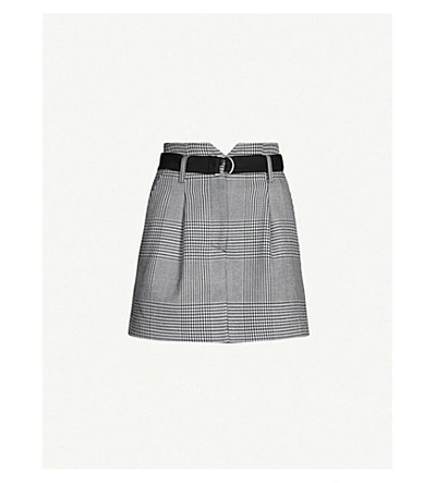 Shop Maje Jadie Checked Woven Mini Skirt In Blue