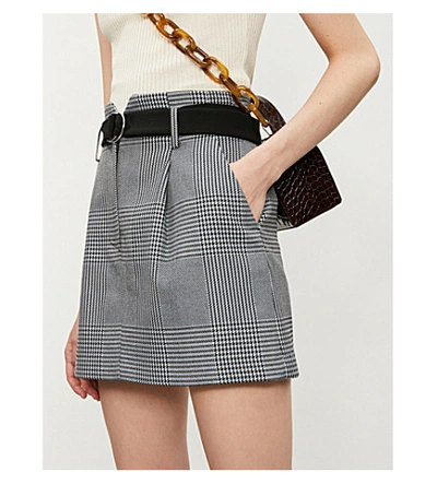 Shop Maje Jadie Checked Woven Mini Skirt In Blue
