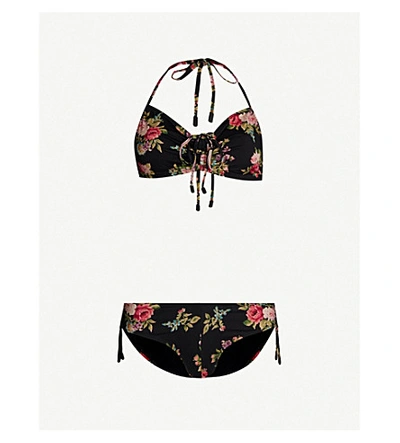 Shop Zimmermann Honour Ruched Bikini In Black Floral