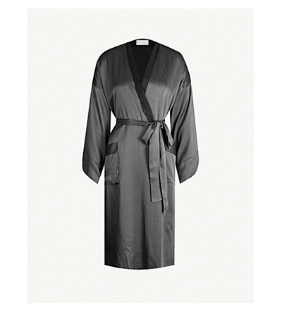 Shop Asceno Dot-patterned Silk-satin Robe In Dotted Lines