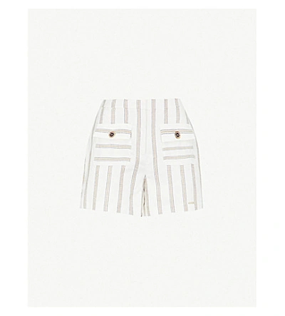 Shop Ted Baker Striped-pattern Linen-blend Shorts In Ivory