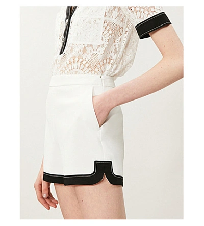 Shop Claudie Pierlot Contrast-trim High-rise Crepe Shorts In Ecru