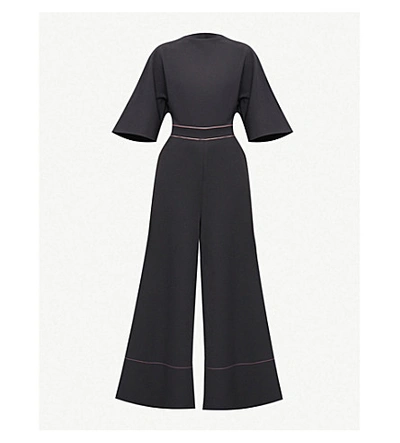 Shop Roksanda Aria Bow-embellished Bonded-crepe Jumpsuit In Midnight