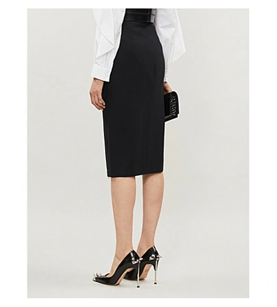 Shop Alexander Mcqueen Zipped Fitted Crepe Midi Skirt In Black