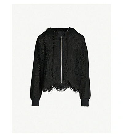 Shop The Kooples Lace Zipped Stretch-cotton Hoodie In Bla01