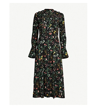 Shop Altuzarra League Flared Floral-print Silk Midi Dress In Black