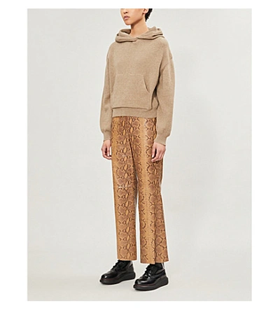 Shop Nili Lotan Vianna High-rise Snake-print Leather Flared Trousers In Nutmeg Python Print