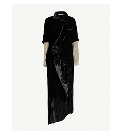 Shop Aganovich Polka Dot-pattern Velvet And Silk-blend Dress In Black/cream
