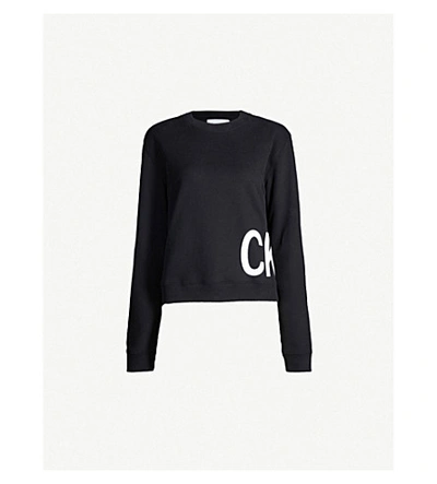 Shop Calvin Klein Logo-print Cotton-jersey Sweatshirt In Ck Black / Bright White