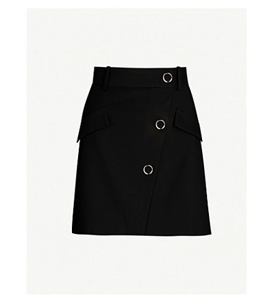 Shop Maje Womens Black Jana Asymmetric Buttoned-front Cotton-blend Mini Skirt 12