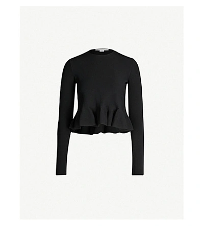 Shop Stella Mccartney Long-sleeve Peplum Crepe Top In Black