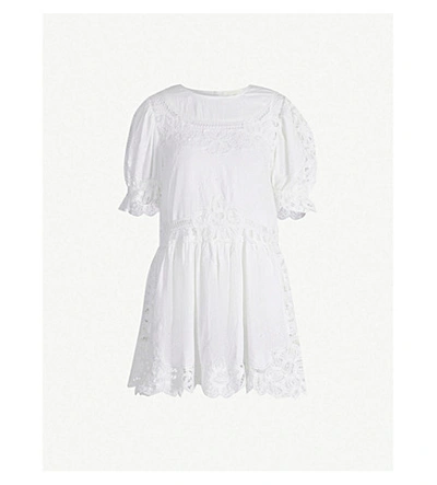Shop Loveshackfancy Julie Cotton Mini Dress In White