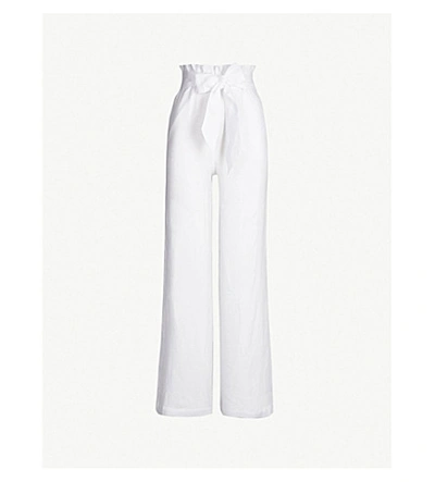 Shop Asceno Wide-leg High-rise Linen Trousers In Bright White