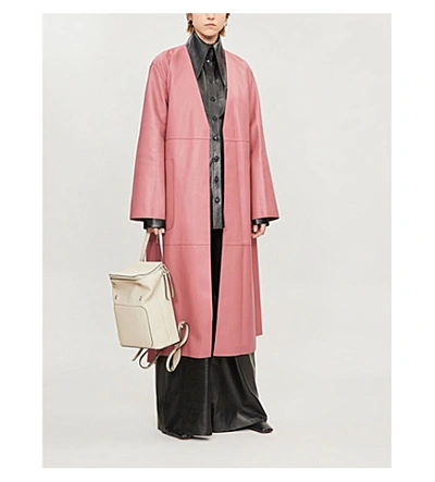 Shop Loewe Leather Wrap Coat In Pink