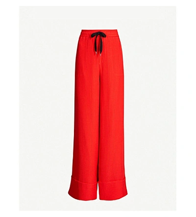 Shop Roland Mouret Betterton Wide-leg Silk-jacquard Trousers In Bright Red