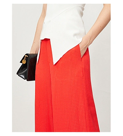 Shop Roland Mouret Betterton Wide-leg Silk-jacquard Trousers In Bright Red
