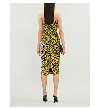 Shop Alex Perry Nolan Leopard-print Strapless Velvet Mini Dress In Yellow / Black